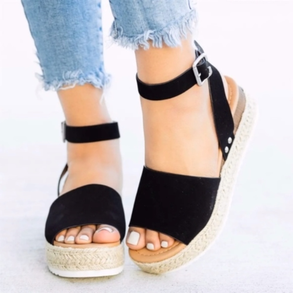 HELLO SPRING Comfy Wedges - BLACK     - Picture 4 of 5